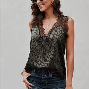 Express Leopard Print Lace Trim Top